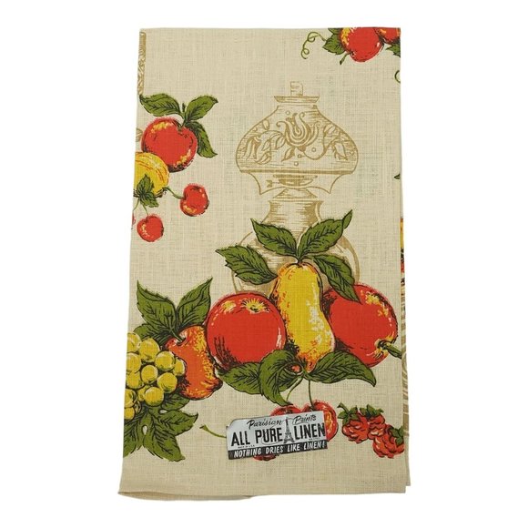 Parisian Prints Tea Towel Fruit Grapes Pears Apples All Pure Linen NOS USA Made - Picture 3 of 7
